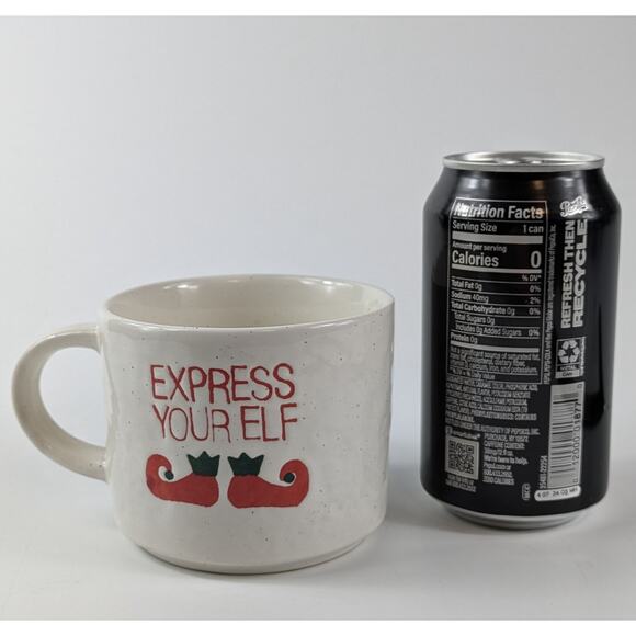 Crate & Barrel Express Your Elf Stoneware Coffee Mug 14oz Holiday Christmas Cup - Picture 10 of 10